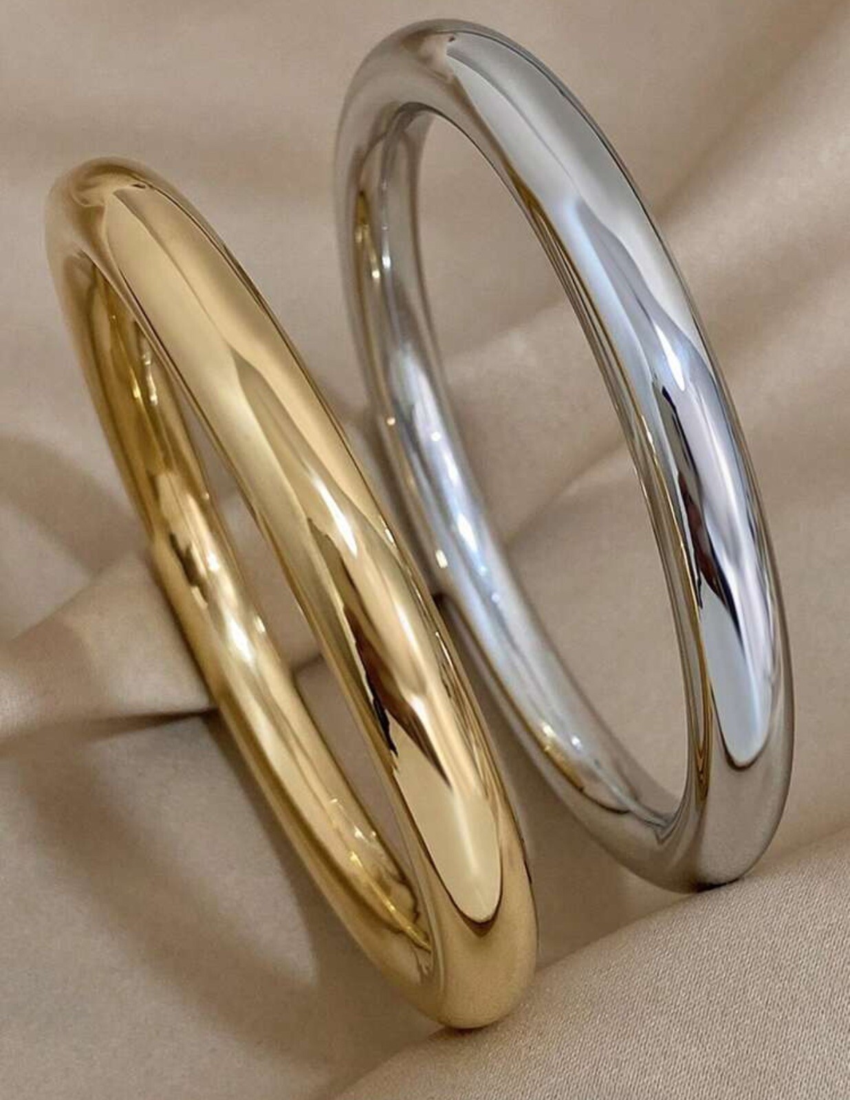 Jonc doré et argenté en acier inoxydable lot de 2 bracelets mixtes