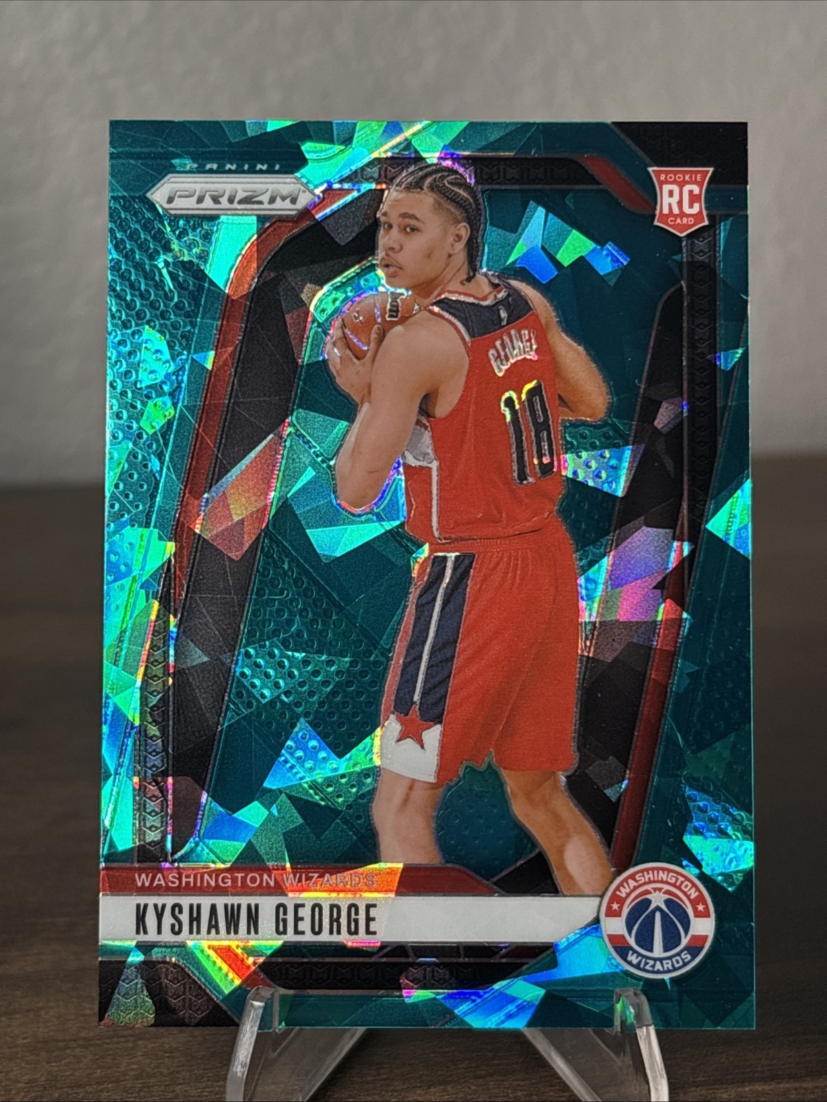 2024-25 Panini Prizm Kyshawn George Rookie RC Teal Ice Prizm /225 #257 Wizards