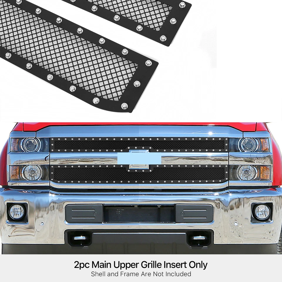 Se adapta a Chevy Silverado 2500HD/3500HD 2015-2019 rejilla de remache de malla negra inoxidable Foto 3 de 3