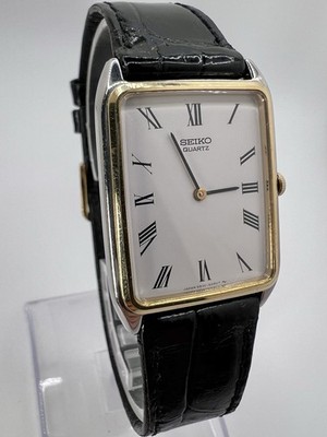 Vintage Rare 90's Seiko Tank Two Tone Mens Dressy Watch Roman Dial