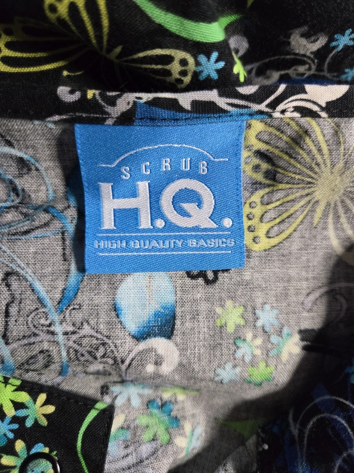 Scrub HQ Scrub Top Size M-Black/Blue/Lime Snap-Up-Chest 24" L 26.5" - Image 3 of 4