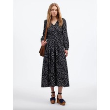 Madewell Smocked V Neck Midi Dress Paisley Dark Navy Boho Cotton Viscose XS NWT