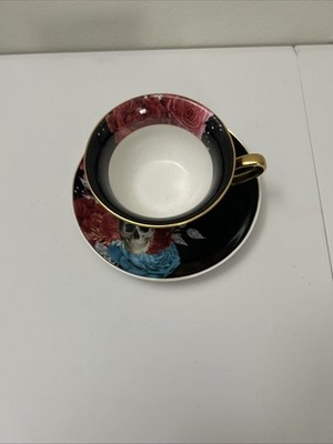 Grace Teaware Cup & Saucer Skull & Roses Gold Trim Halloween/Day of the Dead