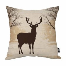 Deer Decorative Throw Pillow Cover Case Vintage Animal Moose Elk Antler Horn ...