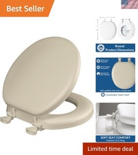 Padded Toilet Seat, Cushioned Soft Vinyl over Wood Core Seat, Secure Hinges, ...
