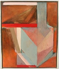 Vtg  Doug Salveson 30 x 36.50 unframed MCM " Zagreb Four" Oil Painting