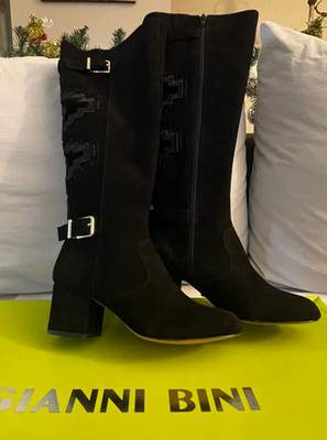 GIANNI BINI TERRANAS BLACK SIZE 6.5 MW EMBROIDERED AZTEC SUEDE LEATHER BOOTS NEW