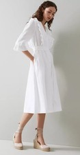 LK Bennett London Linen Midi Dress Size AU UK 16 US 12 Belt 3/4 Sleeve RRP$675
