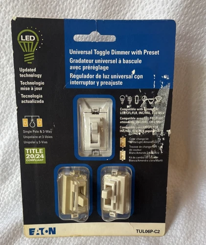 NEW Eaton LED 3-Way White Universal Toggle Dimmer Preset 300W 120V LED/CFL #0240