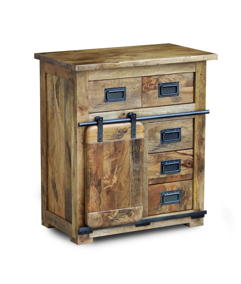 Sideboard Cabinet Solid Mango Wood Raipur Slim 4 Drawer 1 Door Rustic Assembled