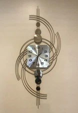 MCM Atomic Age Retro Style Wall Clock Vertical Gold Metal 39.5” Tested