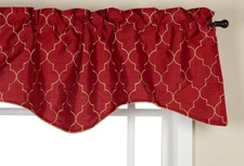 Hudson Embroidered Lined Scalloped Valance with Cording, Crimson, 52 by 17-Inch