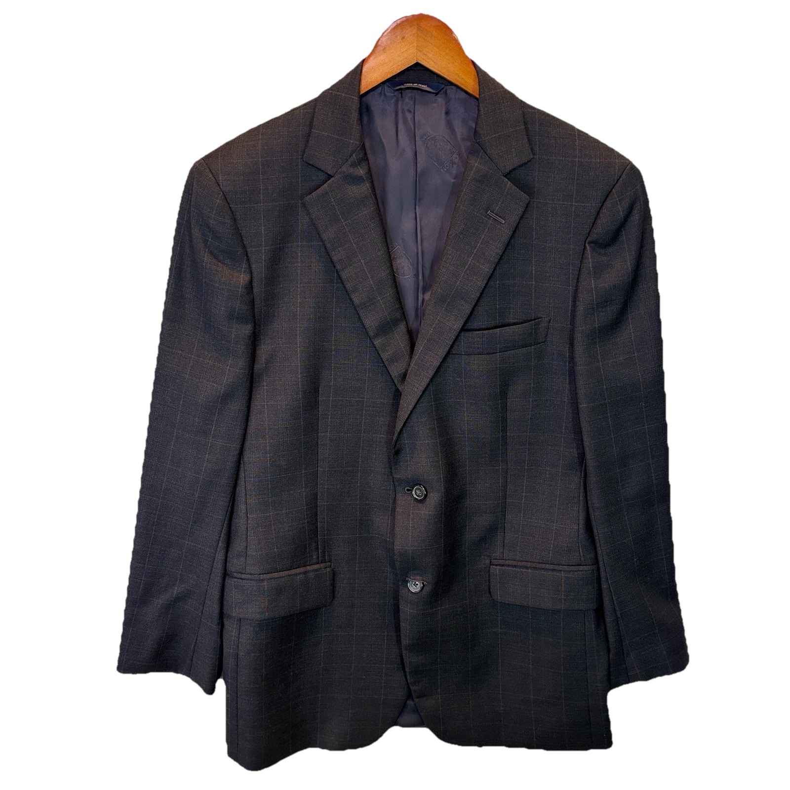 Brooks Brothers 1818 Fitzgerald Saxxon 100% Plaid Wool Suit Made Italy 40R 34W