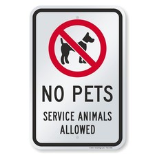 SmartSign 18 x 12 inch No Pets - Service Animals Allowed Metal Sign, 63 mil...