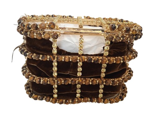 Mini Bolso de Mano Rosantica Holli Diletta Cuentas/Cristales Marrón/Dorado OS NUEVO RRP950 - Imagen 3 de 9