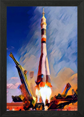 Painted Rocket Launch Pad Framed Wall Art Poster Canvas Print Picture