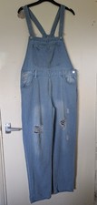 Women's Blue Denim Distressed Dungarees Size M - W34" L30"