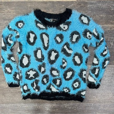 Kadence blue super soft fuzzy leopard print sweater size medium M B48