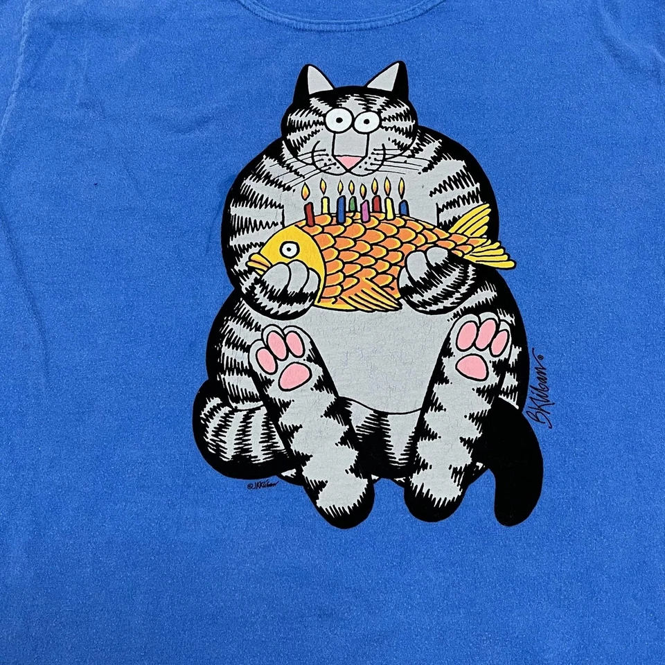 Vintage Kliban Crazy Shirts Cat Birthday Shirt Mens Large Blue Graphic Hawaii - Image 2 of 4