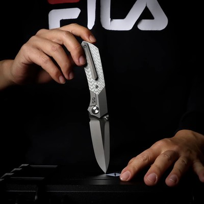 REMETTE Meteor Folding Knife 3.38'' Bohler M390 Steel Blade Titanium/CF Handle