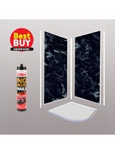 Black Marble 1m x 2400mm x 10mm Shower Wall Panel Kit, waterproof wall panels
