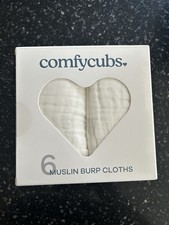 New Comfycubs 6 White Muslin Burp Cloths Cotton 20x10 Inches