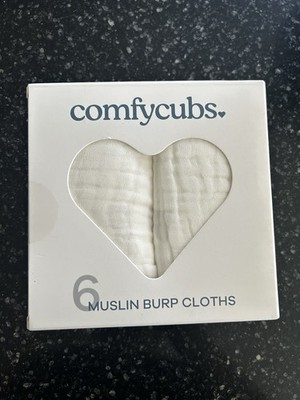 New Comfycubs 6 White Muslin Burp Cloths  Cotton 20x10 Inches