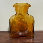 Blenko Style Amber Art Glass Hand Blown Flared Rim Vase MCM