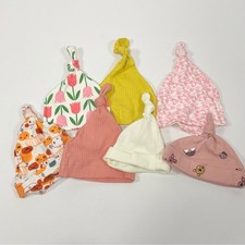 7-Pack Baby Knot Hat Bundle Newborn Infant Ribbed Pumpkin Floral Tulip Prints