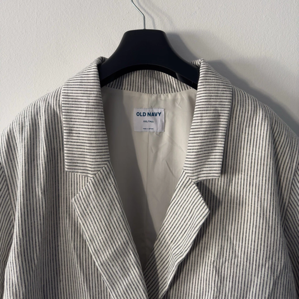 Old Navy NWT Seersucker Vertical Striped Blazer Women’s Size 2XLT Linen Blend - Image 3 of 4