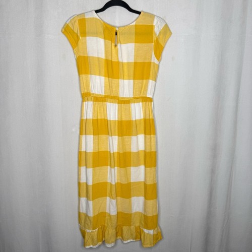 Old Navy girls XL 14 yellow white check plaid printed linen blend ruffle dress - Picture 2 of 7