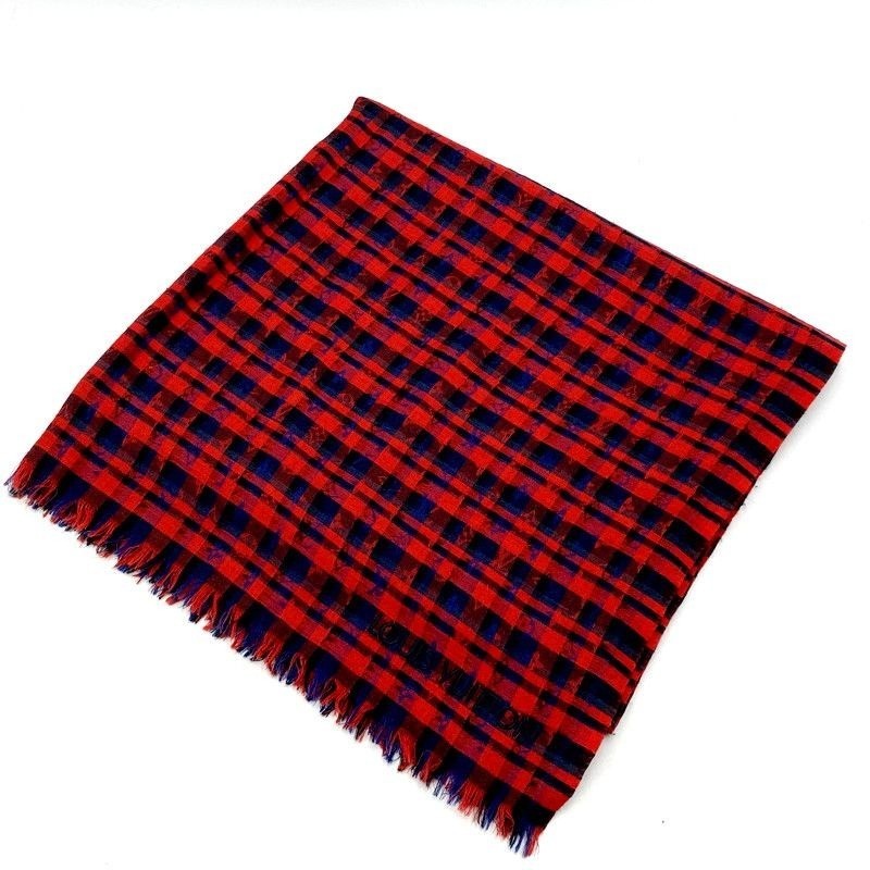Louis Vuitton M74965 Etole Monogram Check Shawl Wool Silk Red Blue