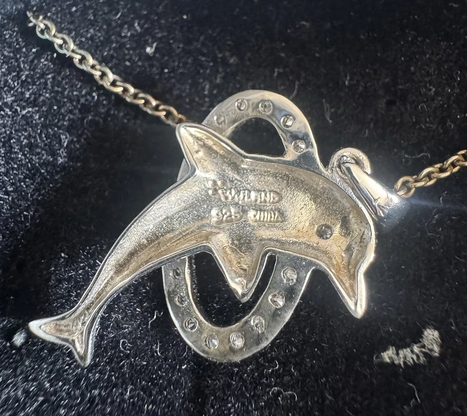 925 Sterling Silver Wyland, Dolphin Pendant & Chain Necklace New Original Box - Image 4 of 4