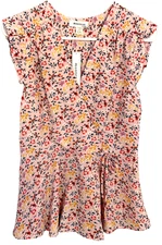 Monteau Shirt Womens L Pink Floral Peplum Wrap Cap Sleeve Top Blouse Stretch NWT