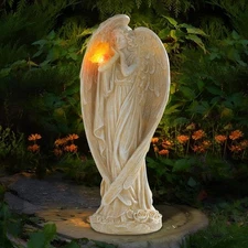 Angel Figurine, Large Angel Garden Statues Outdoor with Butterfly Solar LED Ligh