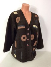 Patchwork Brown Cardigan Sweater Womens Medium