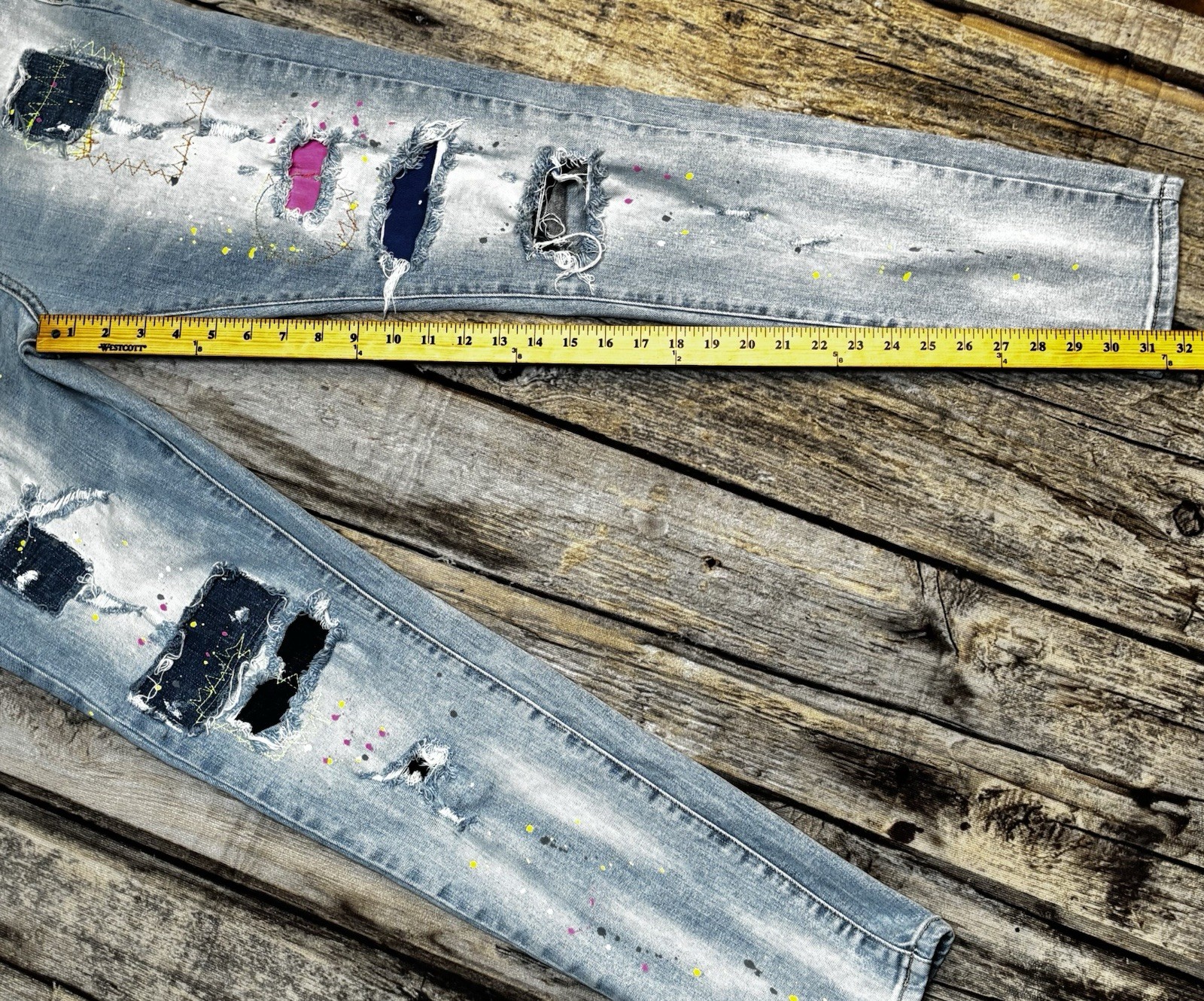 Kloud9 Distressed Patchwork & Paint Splattered Je… - image 5