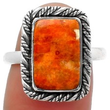 Natural Red Sponge Coral 925 Sterling Silver Ring s.8.5 Jewelry R-1013