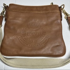 Lauren Ralph Lauren LXVII Tan Leather Crossbody Bag Embossed Crest Logo