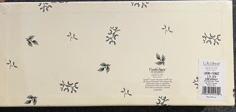 Caja de cinta de vacaciones C. R. Gibson, diseño de árbol de Navidad Spode, 2004 nueva en caja sellada Foto 3 de 4