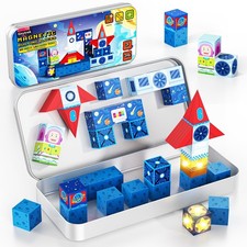36 PCS Mini Magnetic Tiles Travel Set with Portable Iron Storage Small, Blue