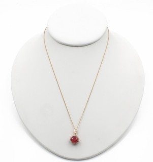 Effy 14k Rose Gold Pendant 18 Inch Chain Necklace Ruby Halo Diamond #JB567 1