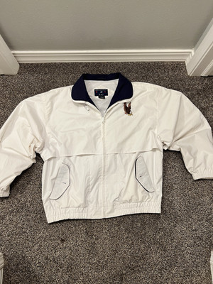 Vintage Port Authority Mens White Zip up Size L Eagle Logo