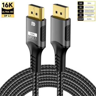 Displayport 2.1 16K DP Cable 8K@120Hz/60Hz 4K@240Hz 80Gbps HDR Video Audio Cable