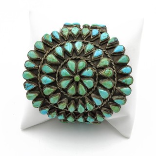 Southwest Sterling Turquoise Petit Point Cluster 6.25in Cuff Bracelet #S4312 3