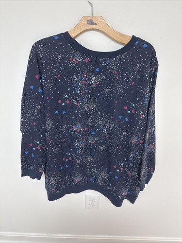 Woman Within Navy with Hearts Plus Crewneck Top Sweatshirt Size 3X - Picture 6 of 6