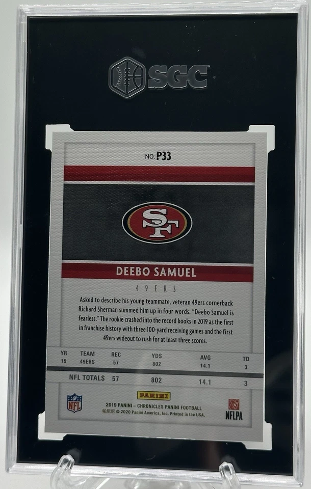 2019 Panini Chronicles Panini Deebo Samuel #P33 Rookie RC SGC 10 Gem Mint - Image 2 of 2