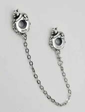 925 Sterling Silver Cat Charm Bracelet Safety Chain Pendant