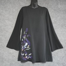 Marciano Guess Black Embroidered Jeweled Bell Sleeve Tunic Dress Shift Micro S