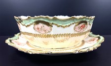 HUGE LBH Limoges France Hand Painted China Centerpiece Bowl w/ Underplate Bowl